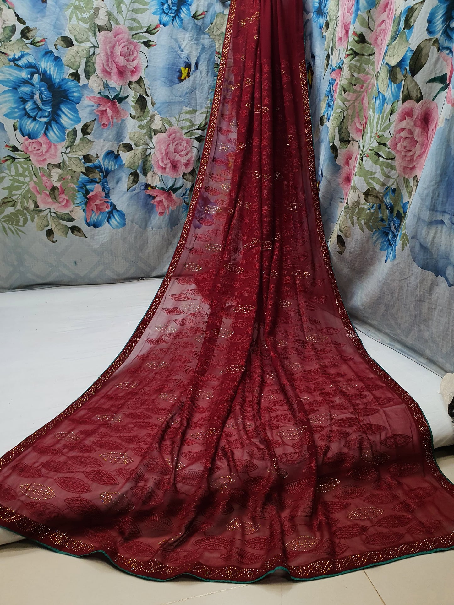 ALLOVER SELF REASHAM JALL WITH SWAROSKI STONE WORK ON GEORGETTE*Saree