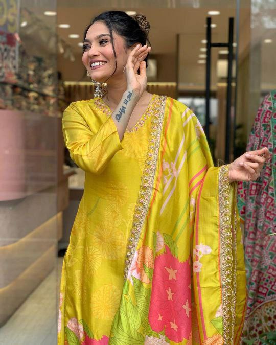 Suti set PURE NATURAL CRAPE WITH SEQUENCE CODING EMBROIDERY WORK