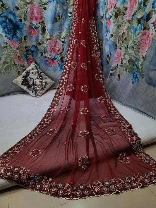 ALLOVER REASHAM WORK BORDER AND BUTTA WITH STONE ON GEORGETTE*Saree