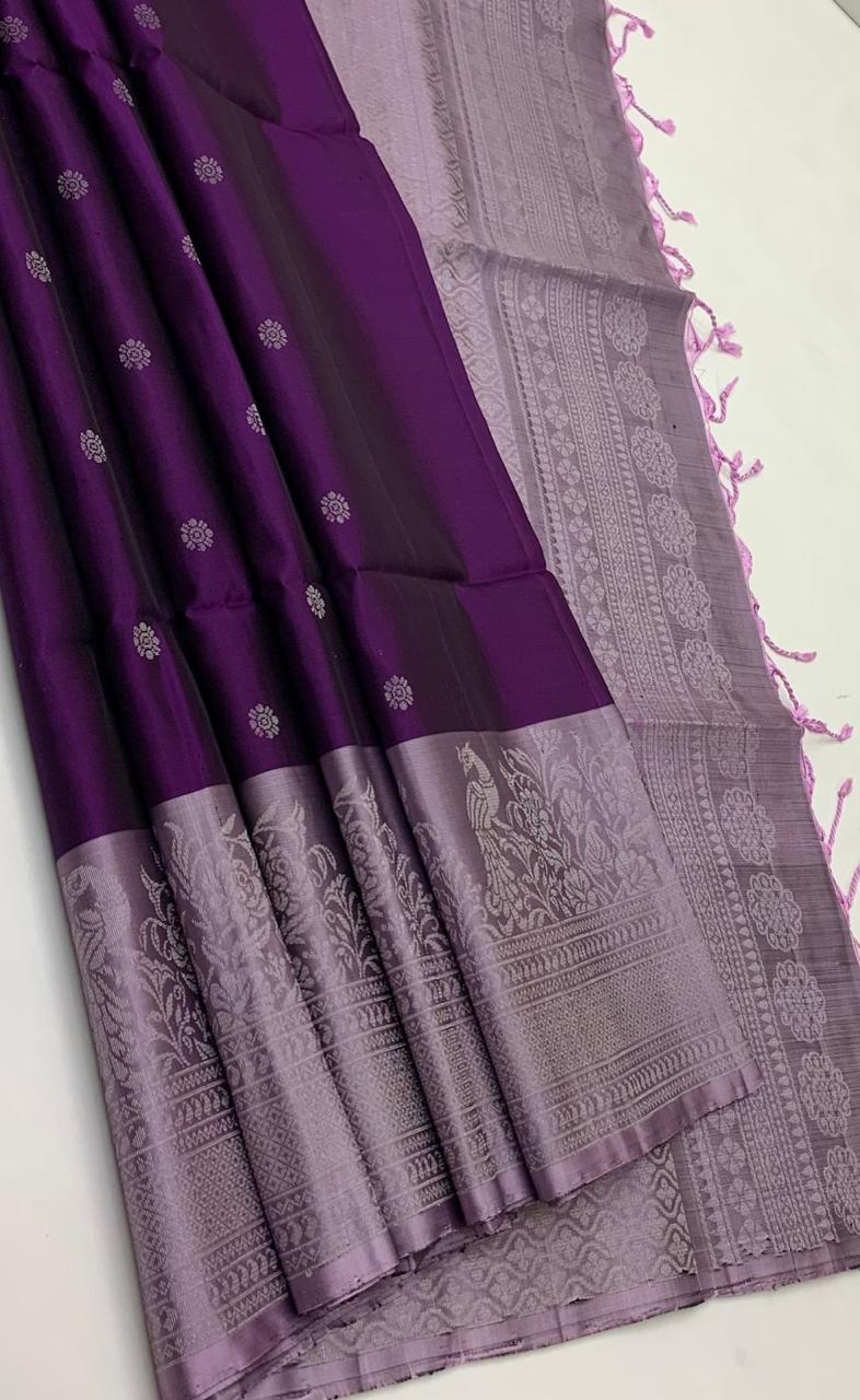 Pure handloom  TURNING BORDER  bridal Double warp soft silk sarees collections ..with contrast Pallu and blouse