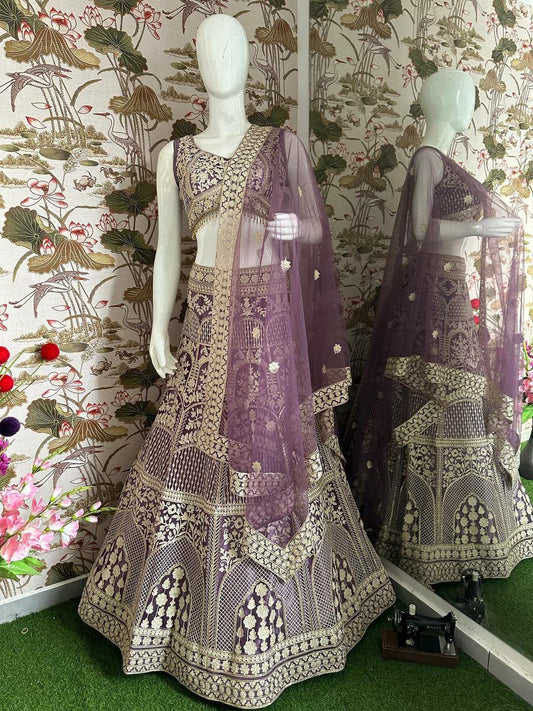 DESIGNER BRIDAL LEHENGA CHOLI                      EHNGA:HEAVY NET WITH EMBROIDERY SEQUENCE THREAD DESIGN WORK