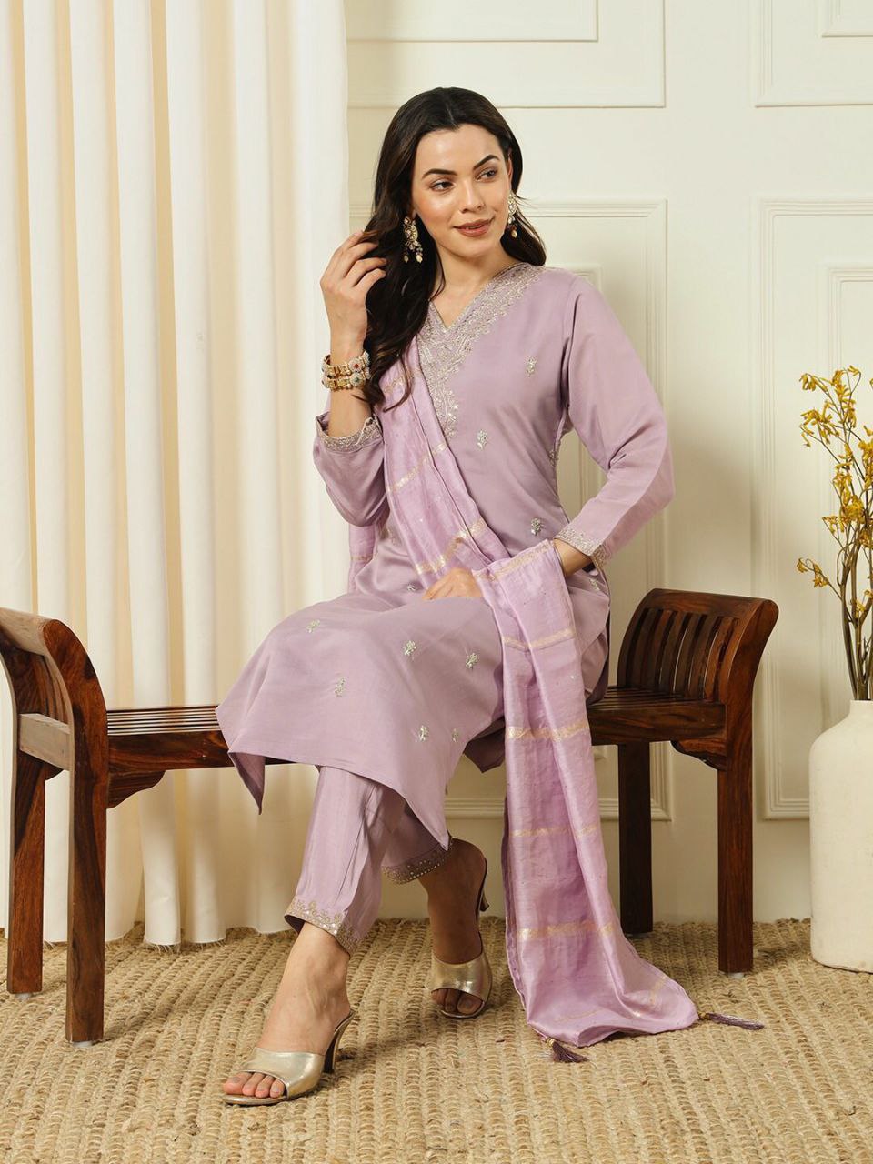 New Designers Kurti Pent Dupatta Set
Roman Silk with Beautiful Embroidery With Sequences