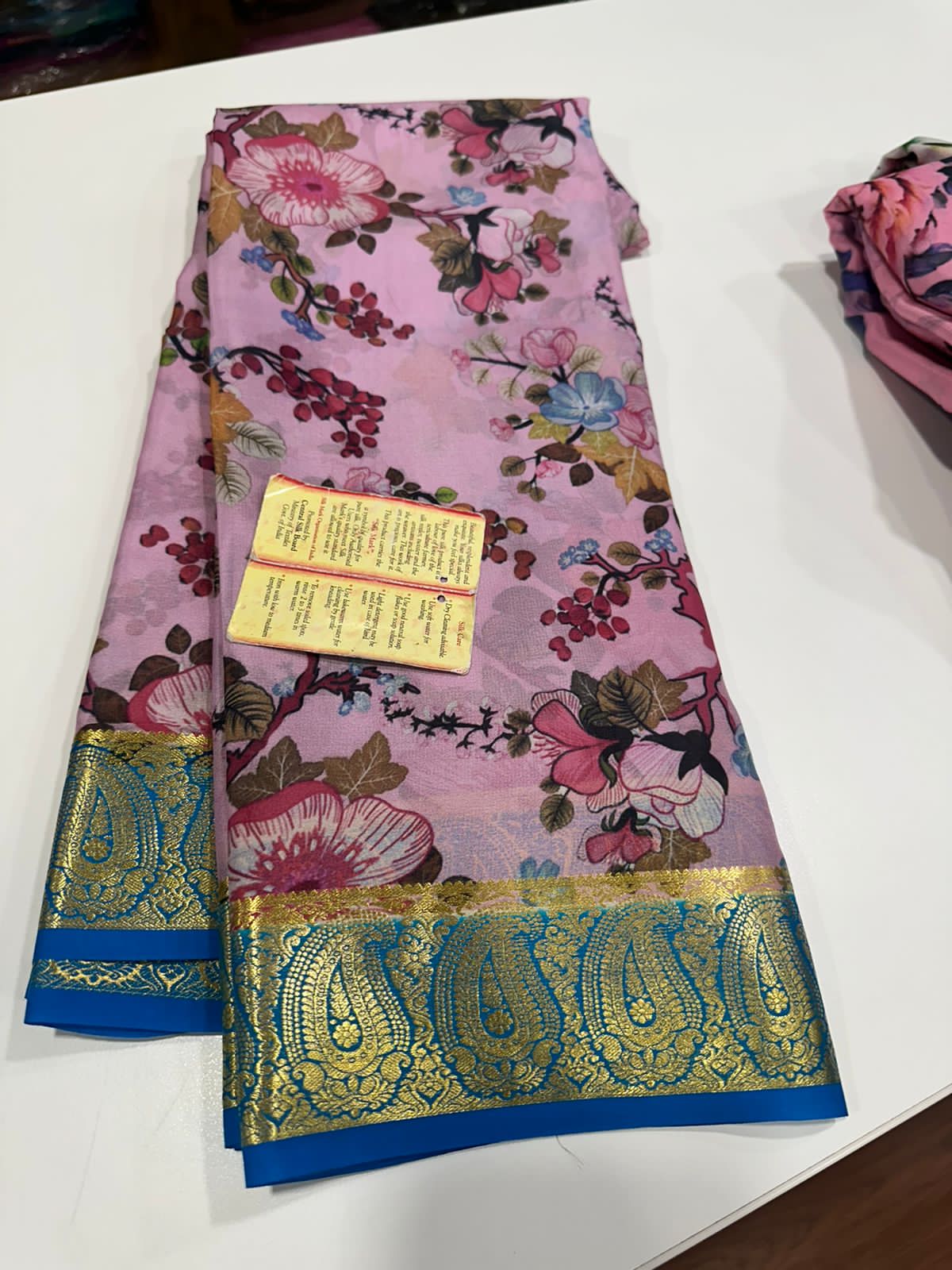 Pure Mysore silk saree
Silk mark certification 
75  grm  thickness 
Comes with contrast  blouse piece 
digital prints Printed Mysore silk sarees with heavy quality