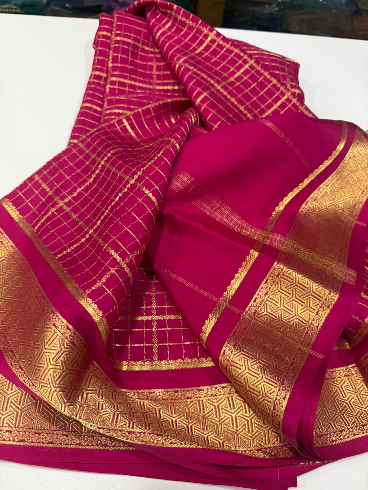 Pure Mysore silk sarees 
120grm thickness All exclusive pattern  with beautiful colour