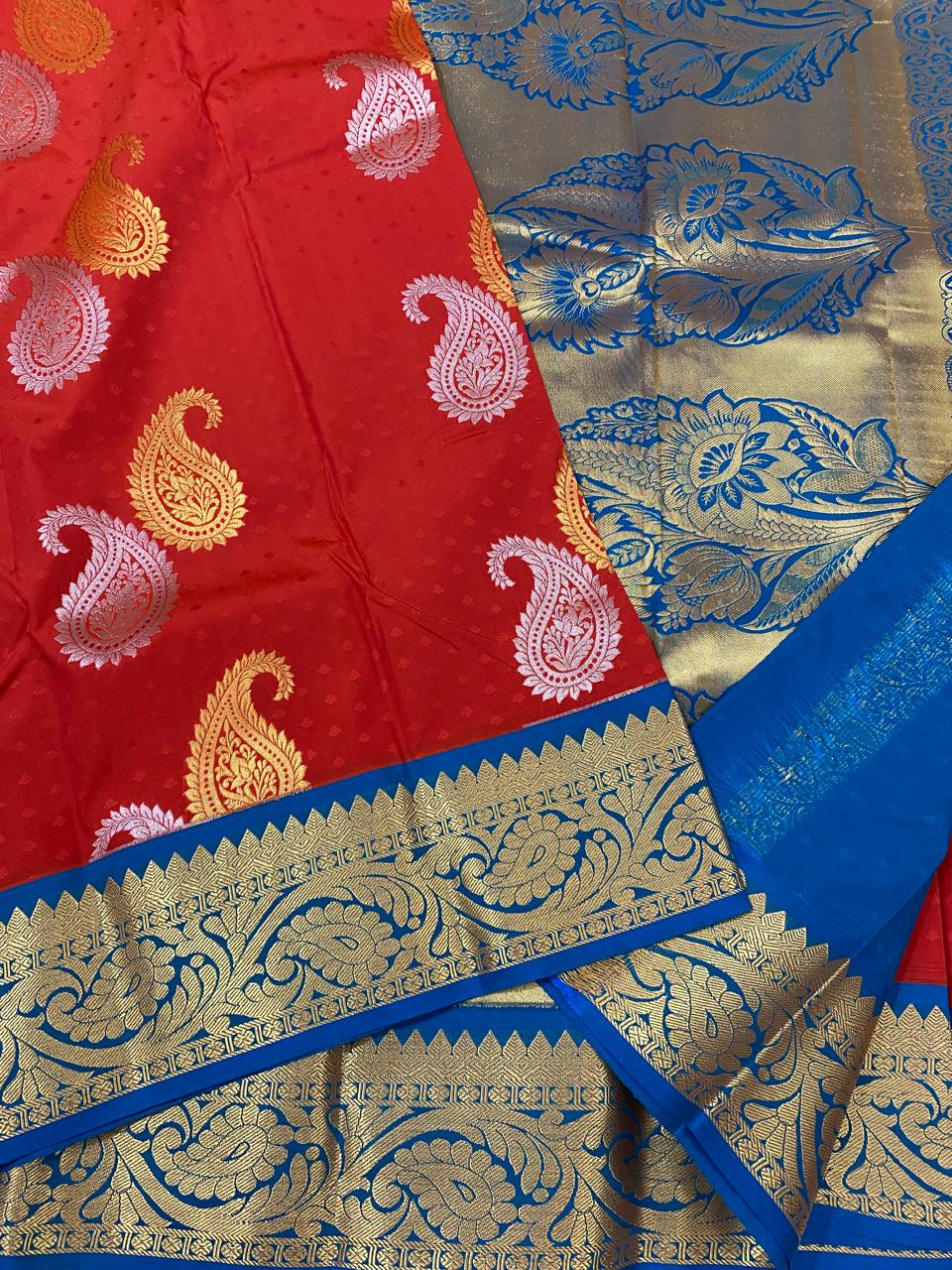 Kanchipuram  semi   silk saree
Beautiful Design beautiful  Koravi butta Semi silk wedding sarees*