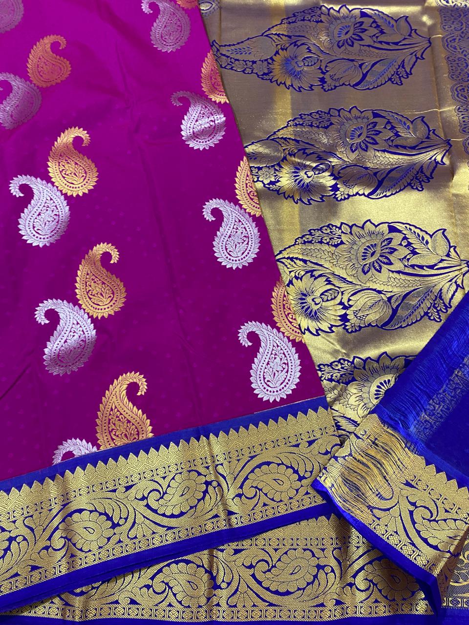 Kanchipuram  semi   silk saree
Beautiful Design beautiful  Koravi butta Semi silk wedding sarees*