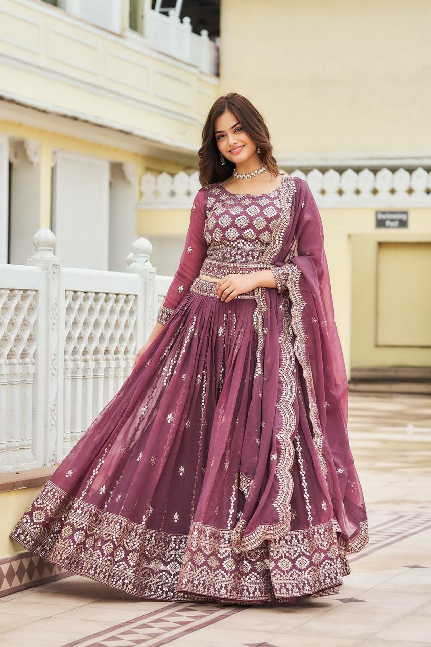 Perfect functions Lengha Choli
Fabric: Fox Georgette 
Work:-Heavy 7mm Sequence Work