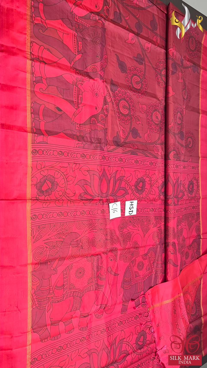 Original kanchipuram handloom silk  exclusive  TRADITIONAL  DESIGN KALAMKARI/PICHWAI design DIGITAL PRINTED Softsilk sarees*