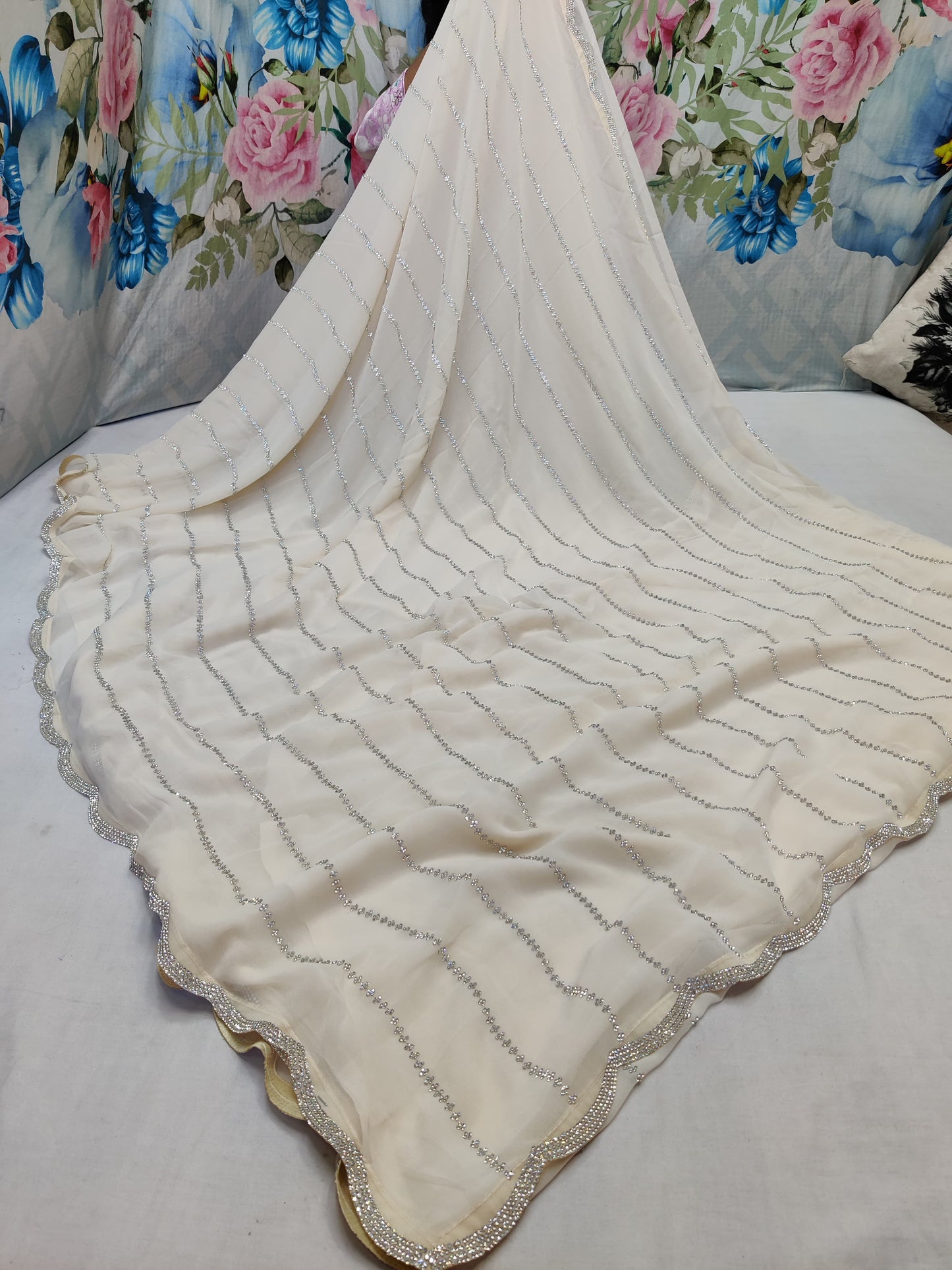 ALLOVER JARKAN STONE WORK AND BORDER ON PURE GEORGETTE*saree