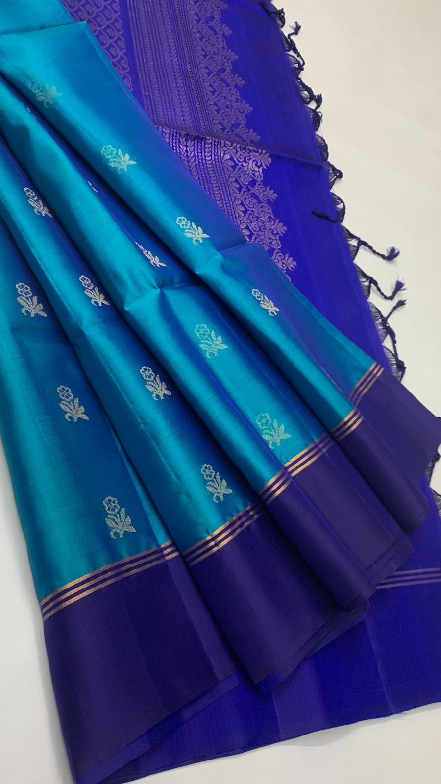 Pure handloom fancy design borderless Double warp soft silk sarees collections                               with contrast Pallu and blouse