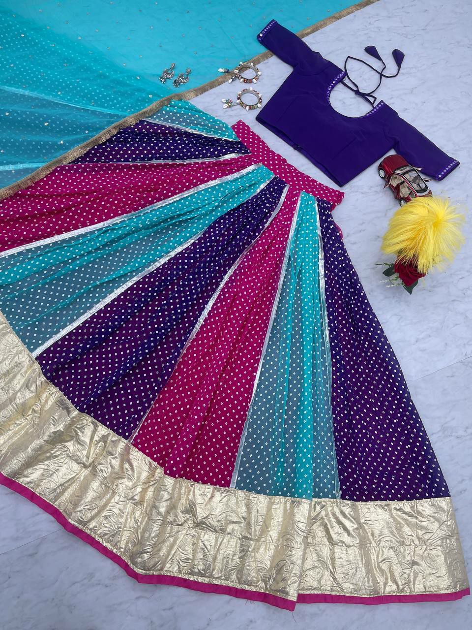 Gharwa lehenga choli collection
Fabric:- Fox Georgette 
Work:- miror less 
Inner:- Micro Cotto