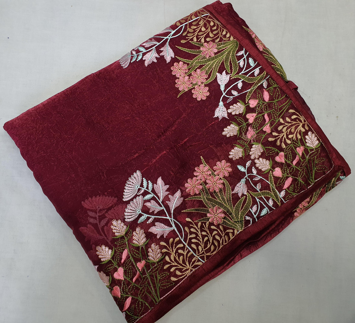 ALLOVER PURE KASHMIRI WORK BORDER ON CRUSH GEORGETTE saree