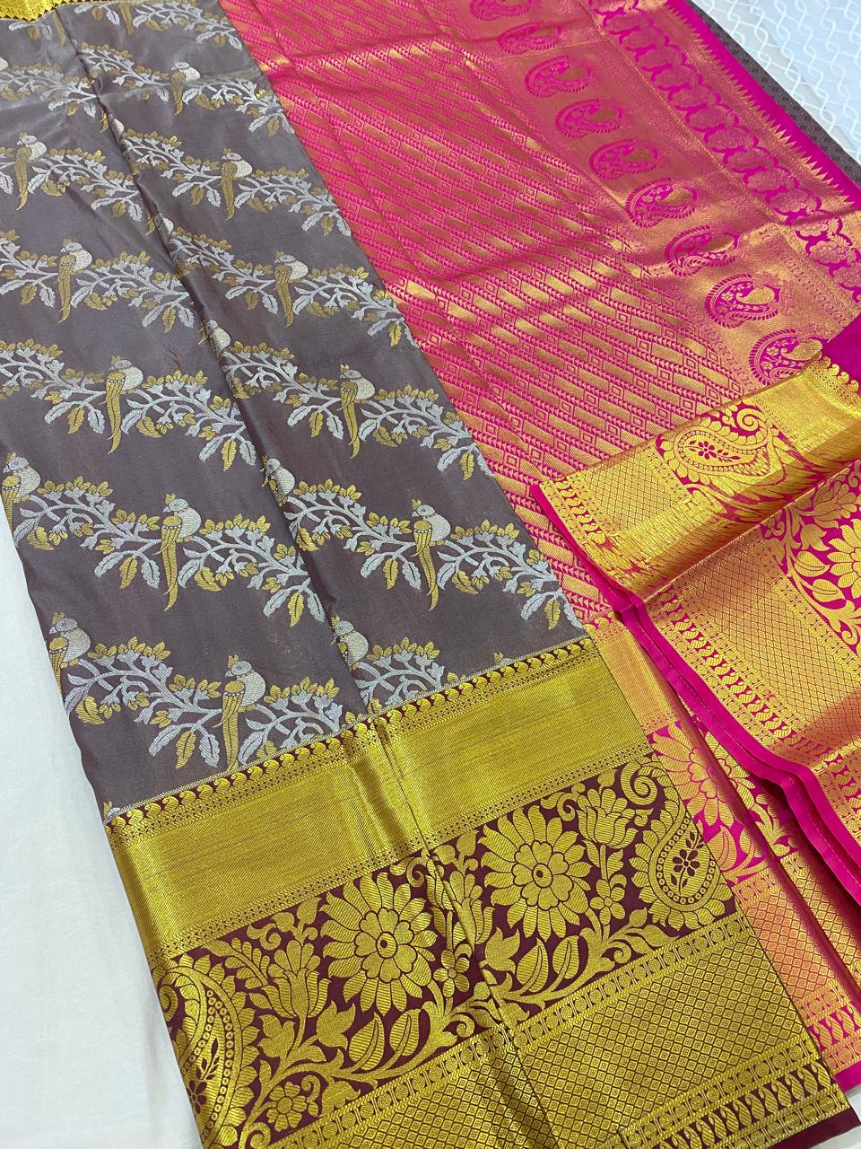 Kanchipuram semi silk sarees
Beautiful Design 
beautiful bridal Semi silk sarees*
