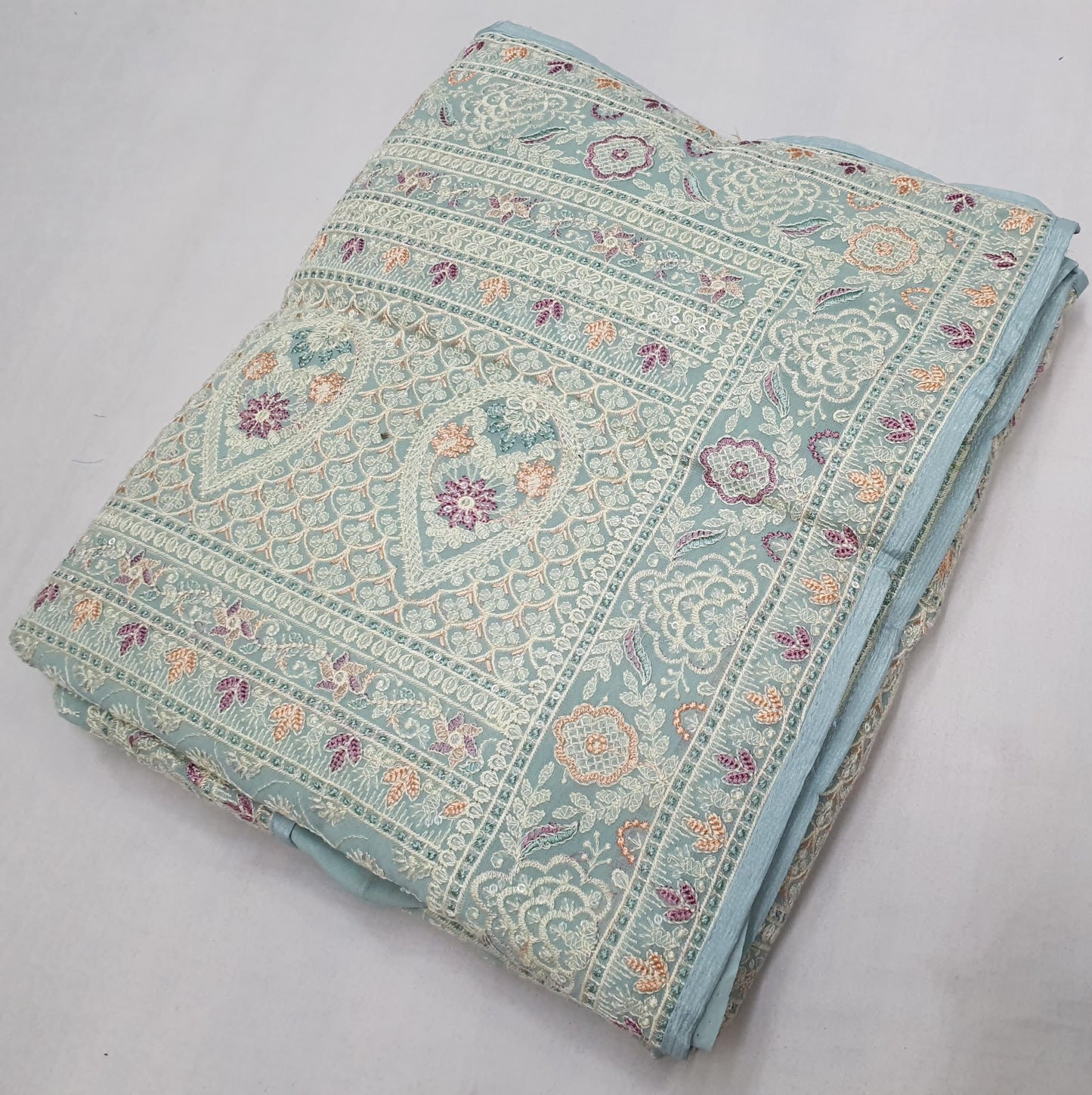 Allover lucknowi chikankari work with parsi work on Georgette*
Saree