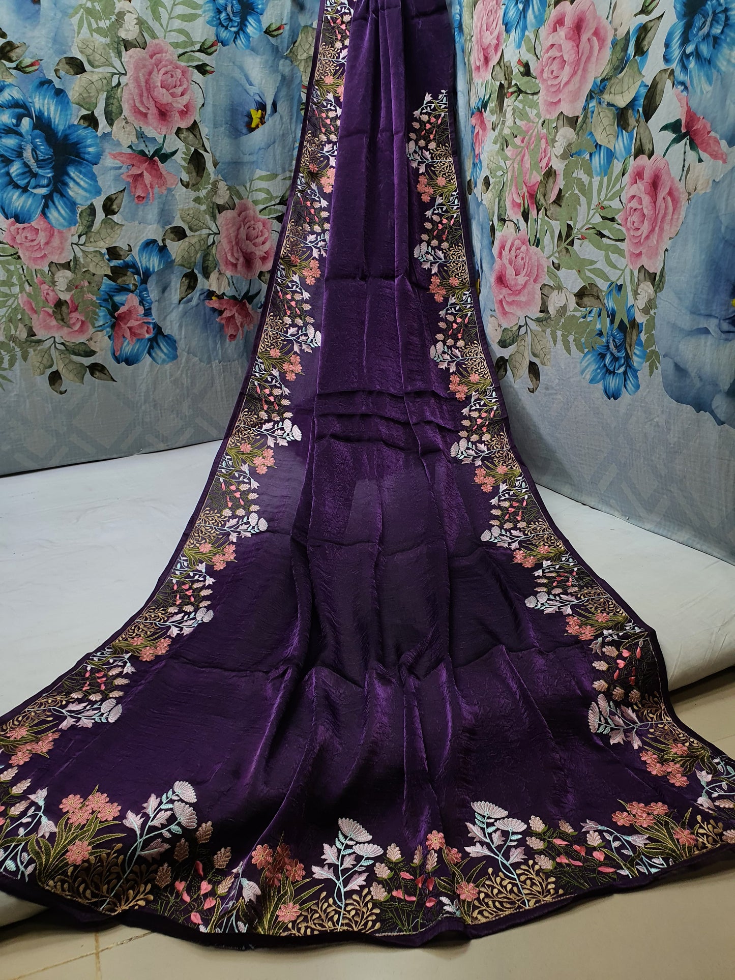 ALLOVER PURE KASHMIRI WORK BORDER ON CRUSH GEORGETTE saree