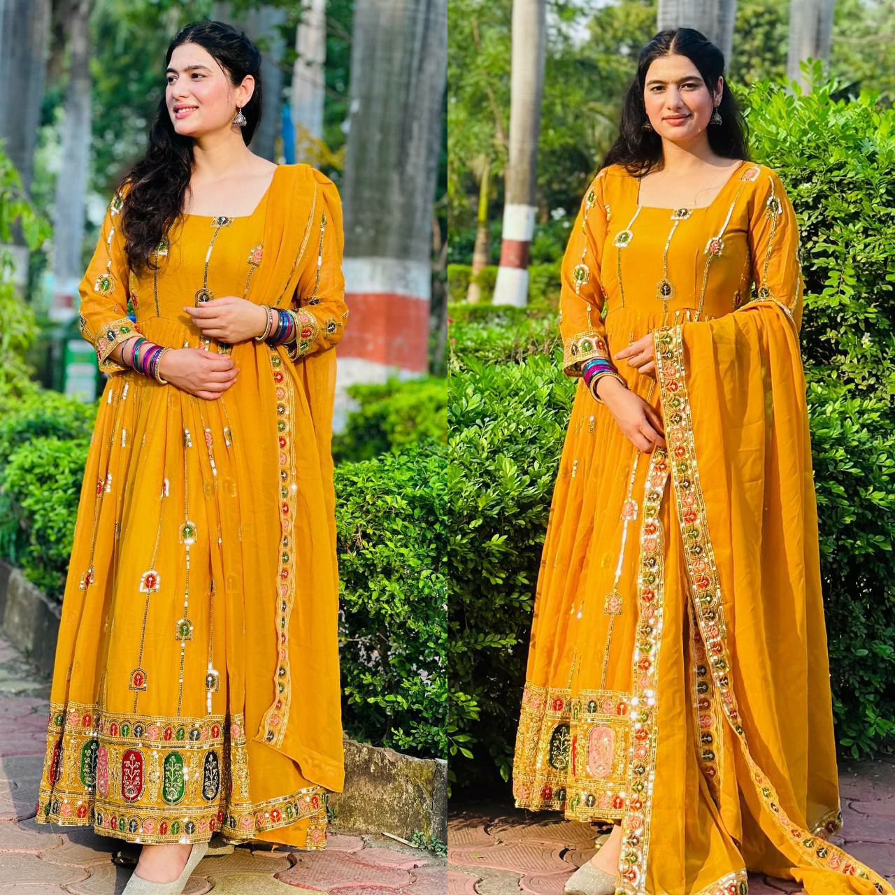 Designer Anarkali suit set
Anarkali Fabric : Heavy Faux Georgette With 5mm Sequence And Embroidery Work ( Fully Sleevs )