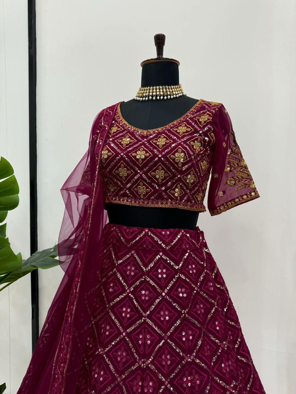 DESIGNER BRIDAL Lehengha 
Fabric : Foux gorgette 
Work  thread with 9mm Sequnce