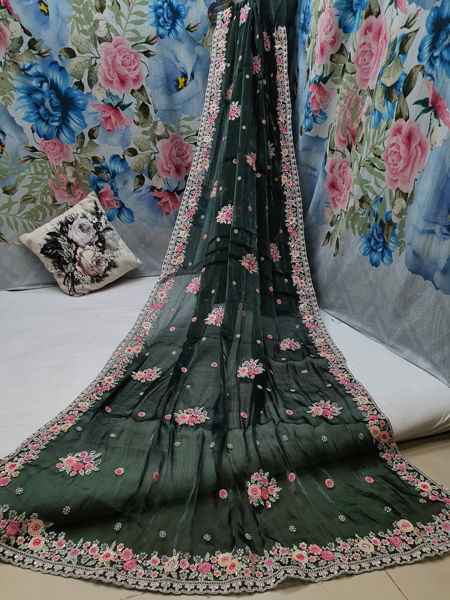 ALLOVER MULTI SEQUENCE WORK AND BORDER ON JIMMY CHOO*Saree