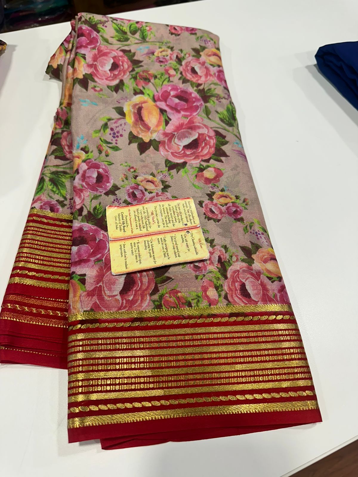 Pure Mysore silk saree
Silk mark certification 
75  grm  thickness 
Comes with contrast  blouse piece 
digital prints Printed Mysore silk sarees with heavy quality