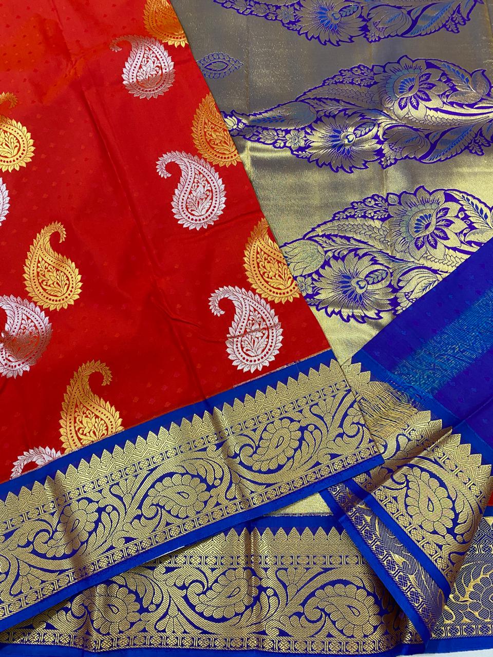 Kanchipuram  semi   silk saree
Beautiful Design beautiful  Koravi butta Semi silk wedding sarees*