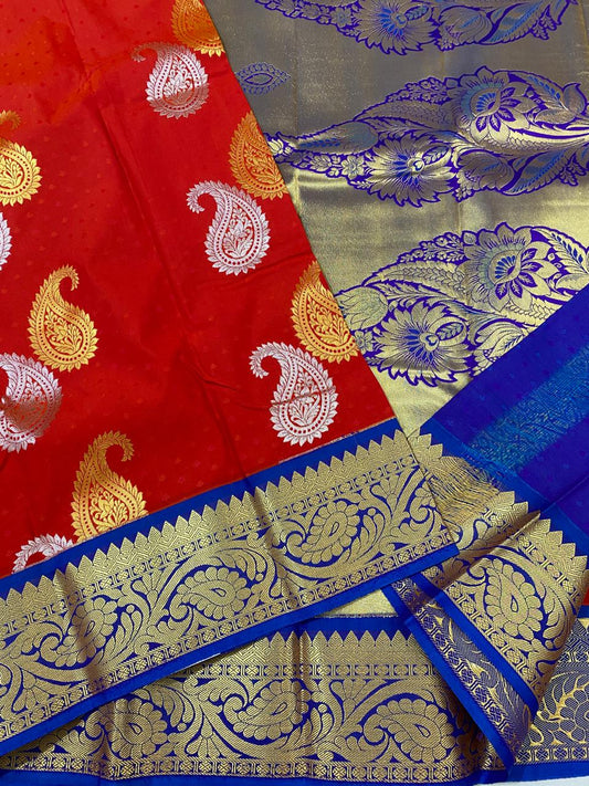 Kanchipuram  semi   silk saree
Beautiful Design beautiful  Koravi butta Semi silk wedding sarees*