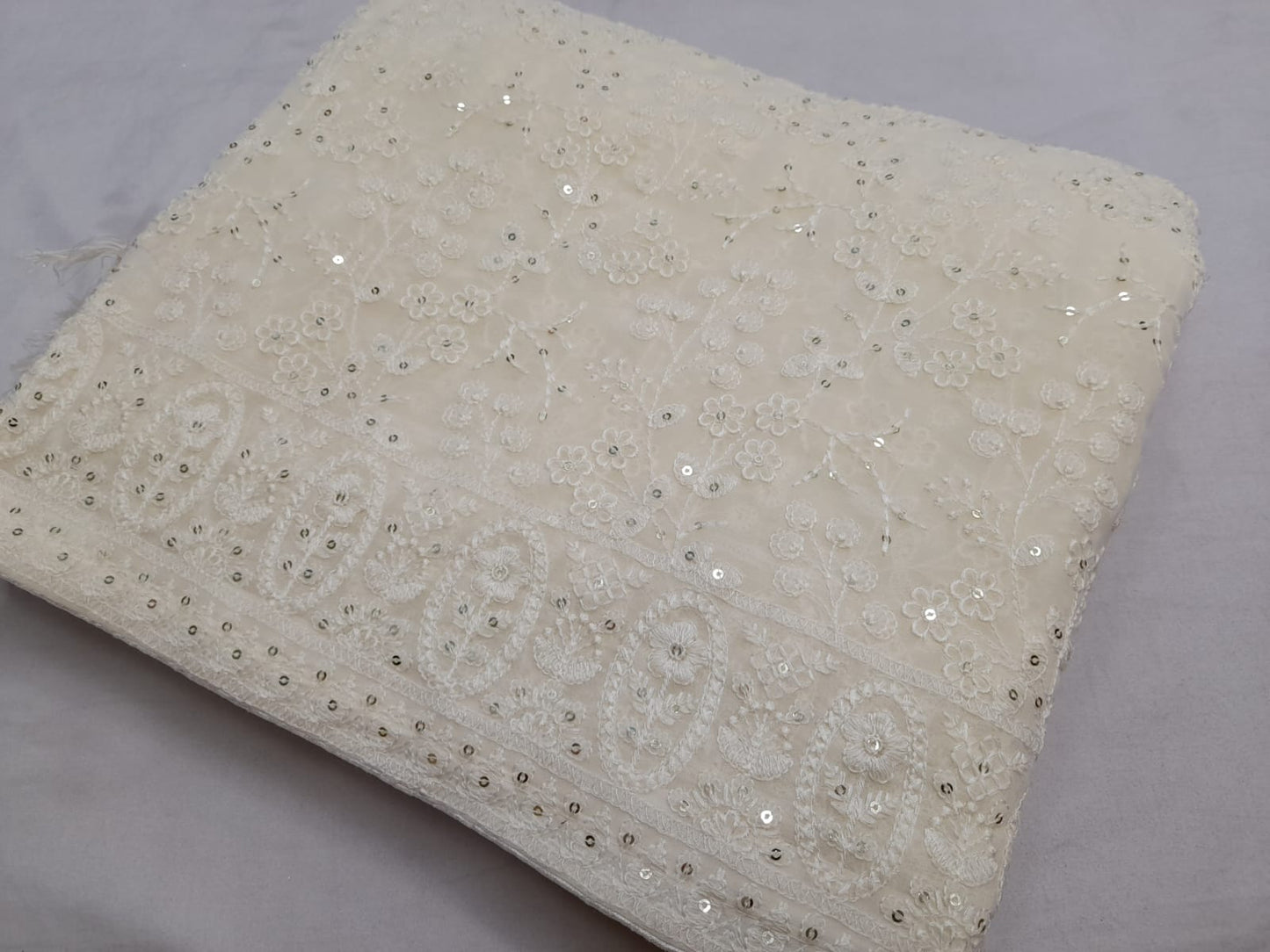 ALLOVER TONE TO TONE LUCKNOWI CHIKANKARI SAREE WITH SEQUENCE WORK ON GEORGETTE saree
