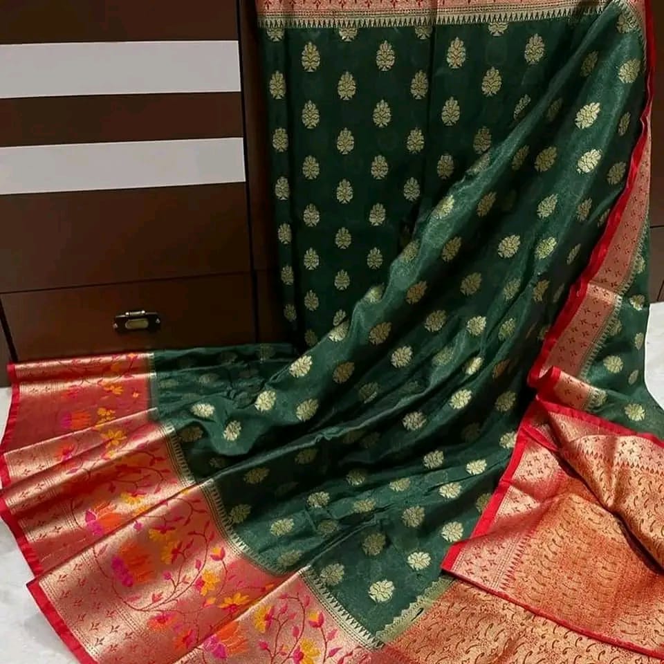 Banarasi Warmsilk Alfi Scurt*
Water Zari and Dupian Mina Work*
Beautiful Colour Combination*
Soft Fabric Light Weight Sarees*
