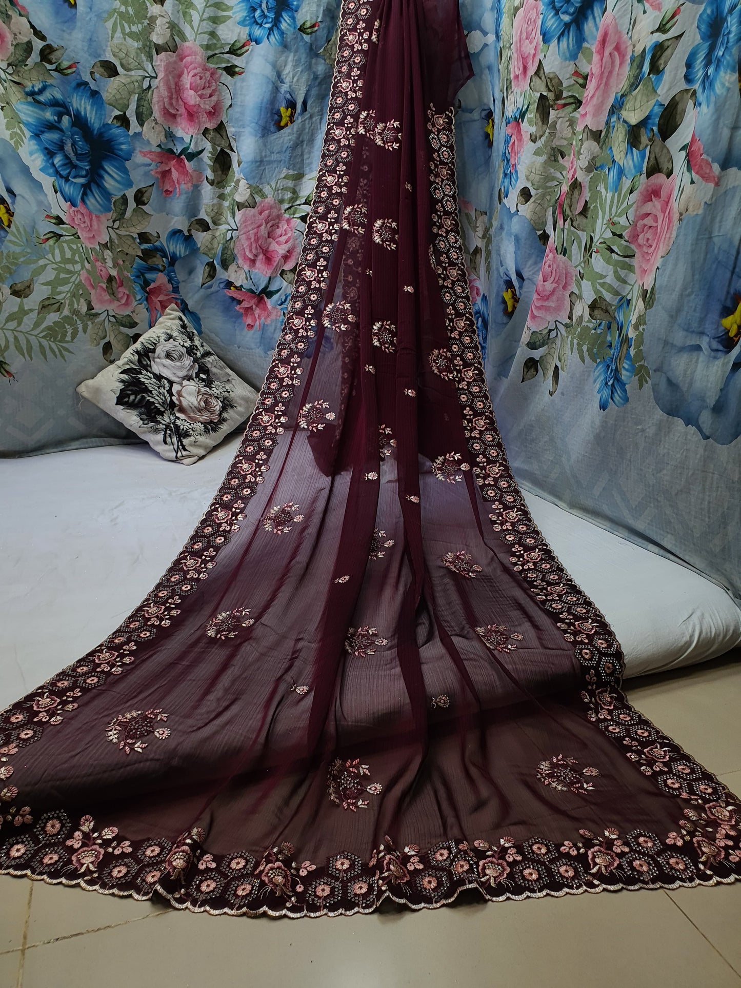 ALLOVER REASHAM WORK BORDER AND BUTTA WITH STONE ON GEORGETTE*Saree