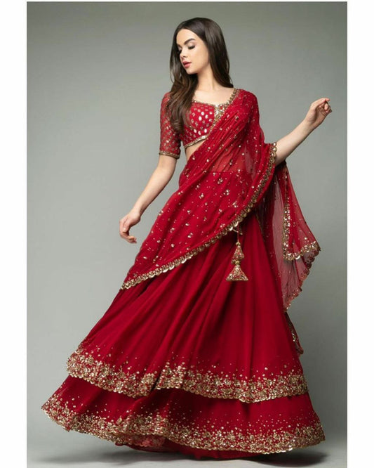 Designer fancy lehenga choli Lehnga : Heavy Bangloury Silk
Work : Embroidery And Original Mirror Work