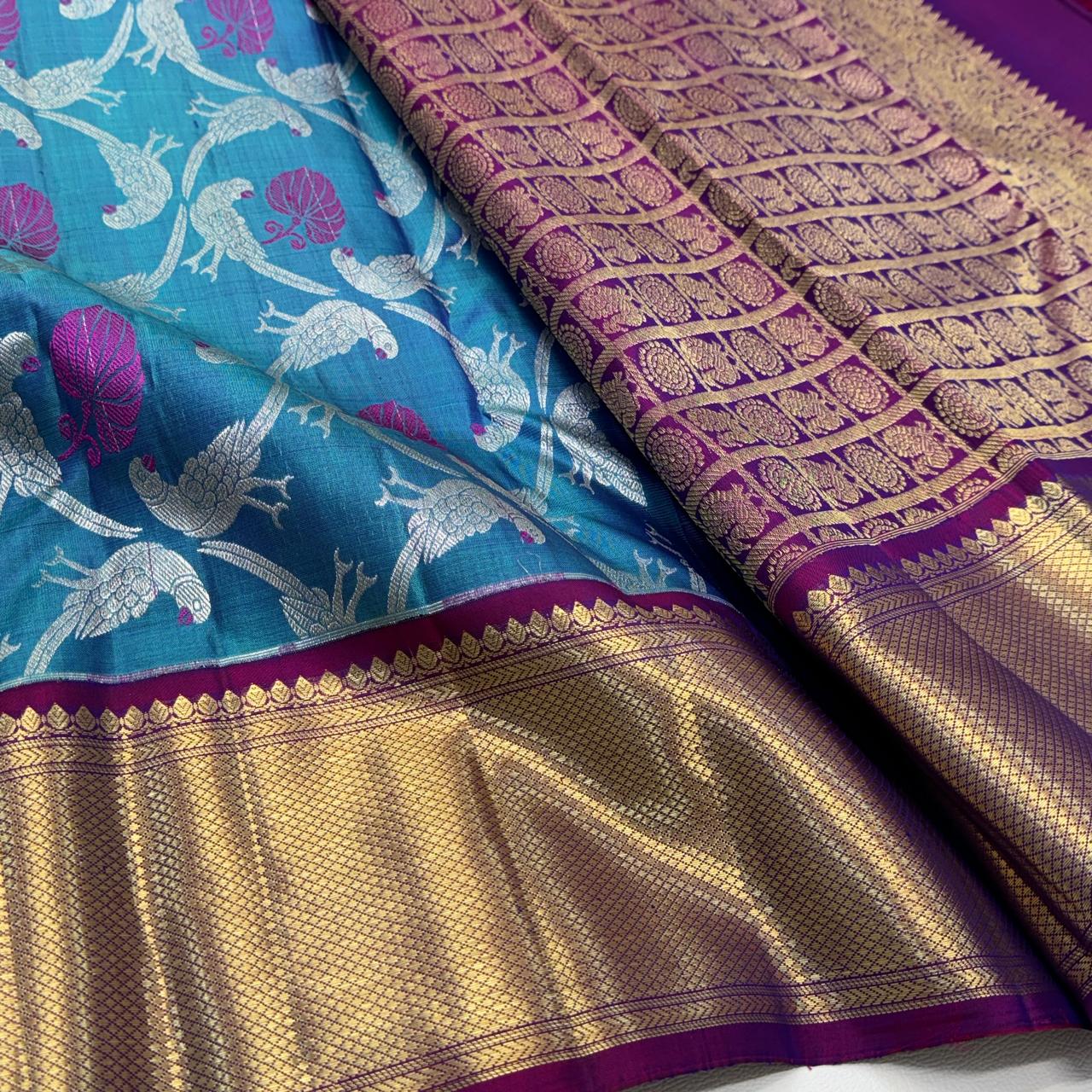 Kanchipuram pure silk handloom double warp contrast grand pallu and blouse *Bridal 2g* 
SILK MARK TAG WITH HOLOGRAM*