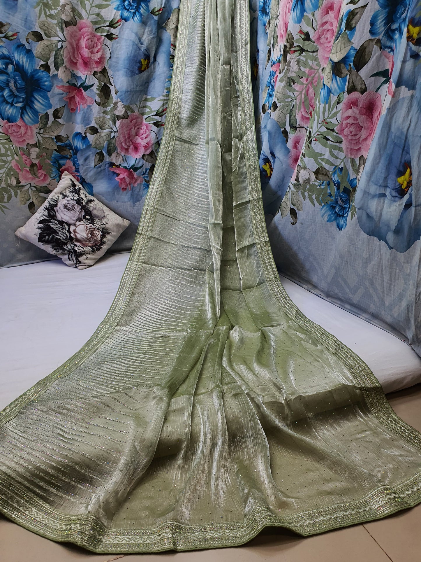 ALLOVER DESIGNER SILVER JARI WORK AND SWAROSKI STONE ON JIMMY CHOO* Saree