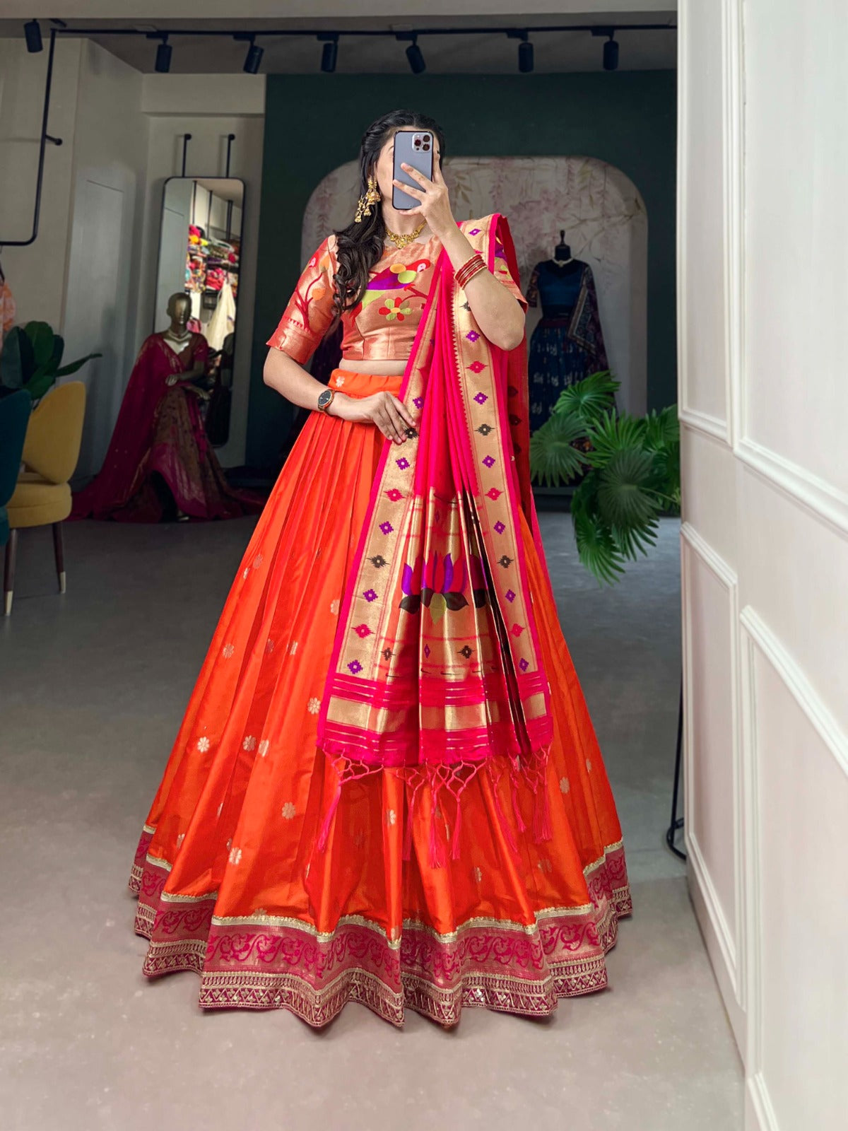 Paithani collection
Who says you can't be trendy and traditional at the same time? 
This Jacquard Silk Paithani Lehenga Choli is the perfect