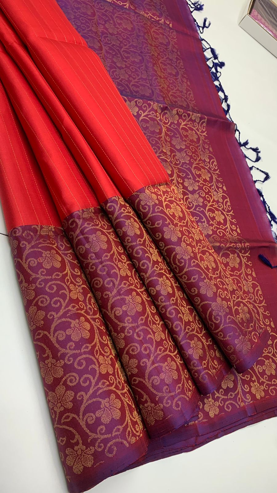 Pure handloom  TURNING BORDER  bridal Double warp soft silk sarees collections ..with contrast Pallu and blouse