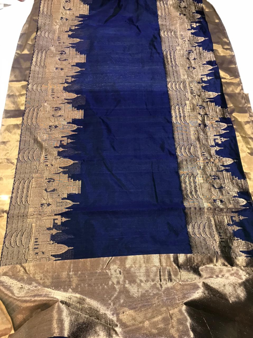 Chanderi pattu silk handborder mandir design saree