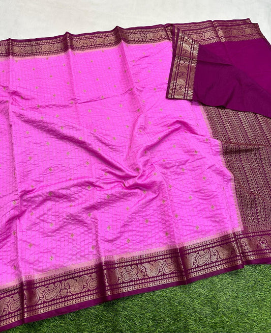 Handwoven Banarasi Dyeble Semi Chinya Silk Saree*