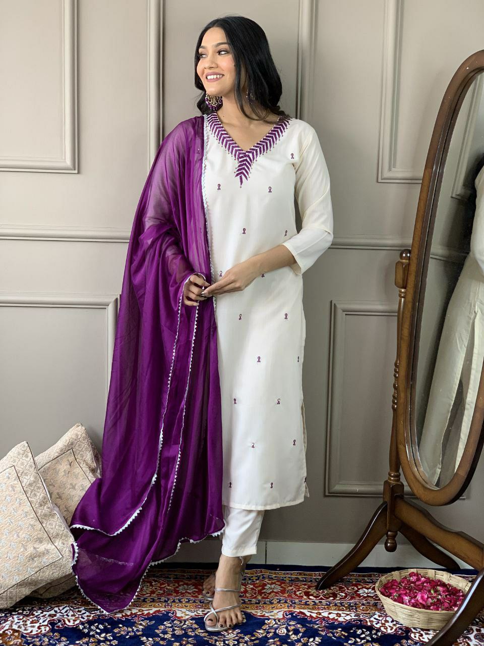 Beautiful suit set.                    PURE REYON SLUB WITH SEQUENCE EMBROIDERY WORK