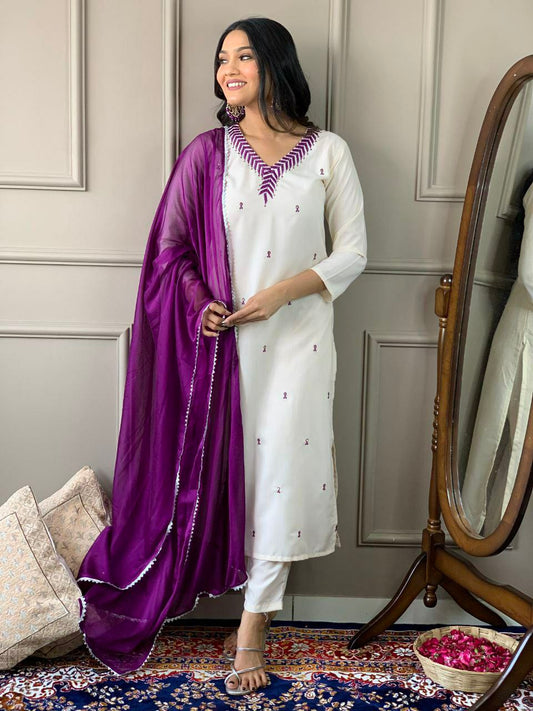 Beautiful suit set.                    PURE REYON SLUB WITH SEQUENCE EMBROIDERY WORK