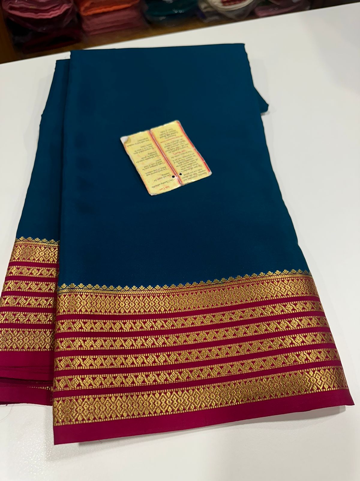 Pure Mysore silk sarees 
110 grm thickness  
Silk mark certified
Traditional lines border mysore silk sarees which comes with beautiful color combination