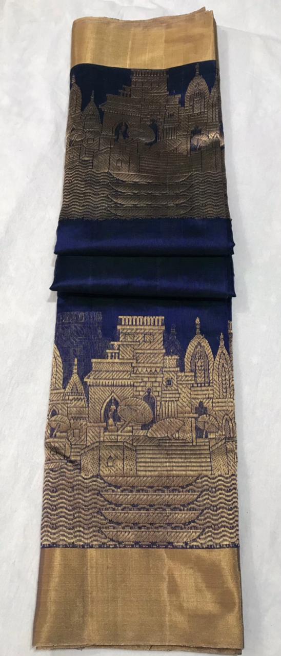 Chanderi pattu silk handborder mandir design saree
