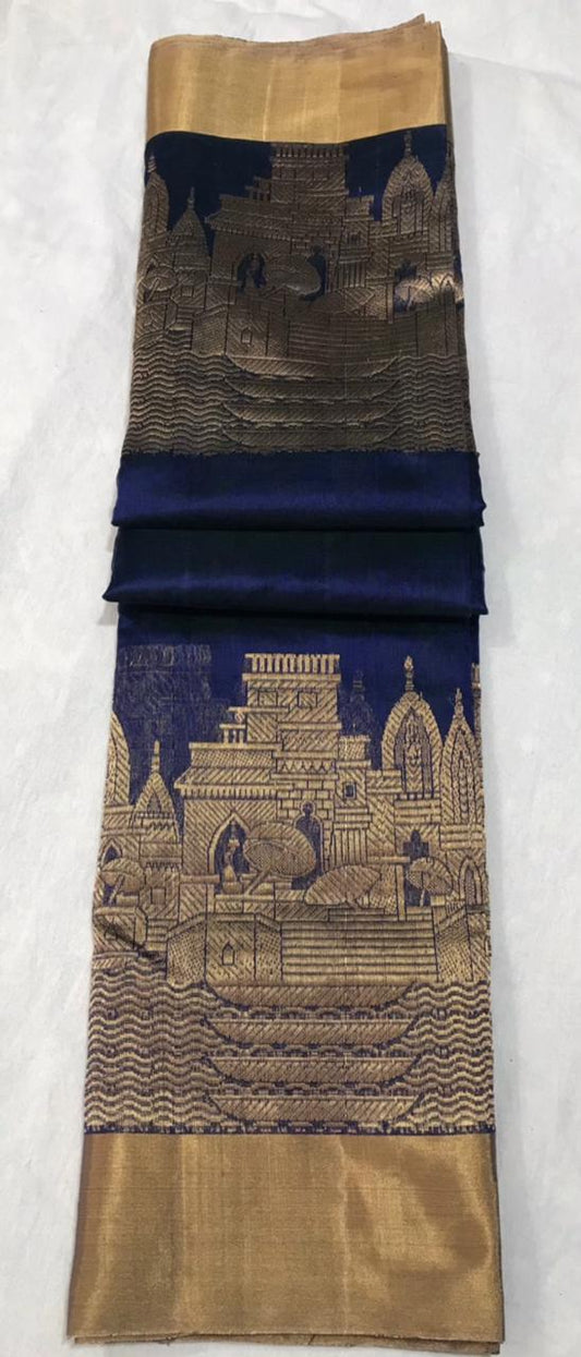 Chanderi pattu silk handborder mandir design saree