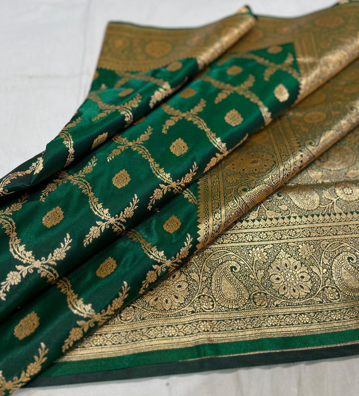 BANARASI HANDLOOM KATAN SILK SAREES GOOD QUALITY WEAVING DESIGN*