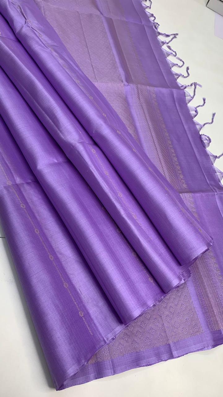 Pure handloom borderless Double warp soft silk sarees collections with self colour contrast Pallu and blouse