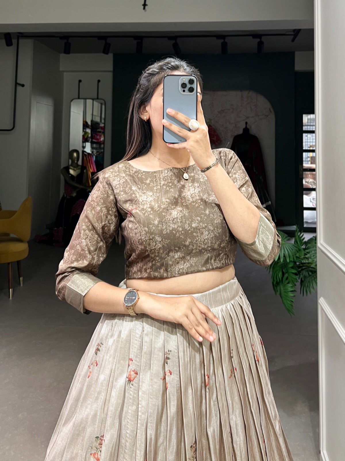 Co-ord Set Lehenga
Embrace Timeless Elegance with Our Floral Print Lehenga and Blouse Set 🪷