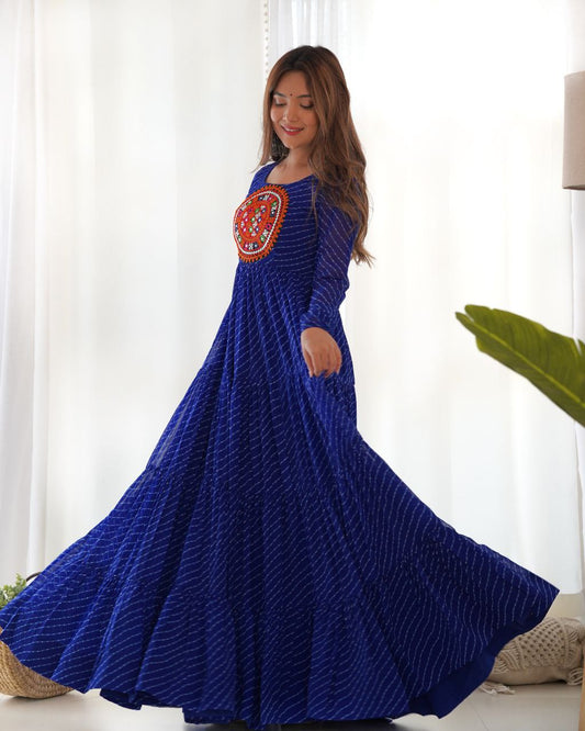 ANARKALI FABRIC : HEAVY PURE SOFT FOX GEORGETTE LAHERIYA PRINT Gown