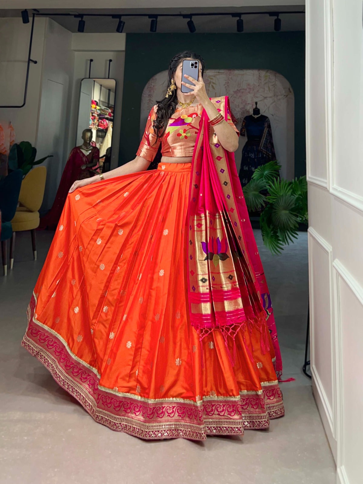 Paithani collection
Who says you can't be trendy and traditional at the same time? 
This Jacquard Silk Paithani Lehenga Choli is the perfect