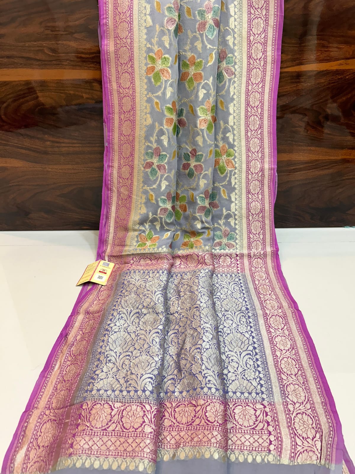 Pure Khadi Georgette Rangkat Silk Sarees Pure Handloom Work.                                     with Silk mark certificate