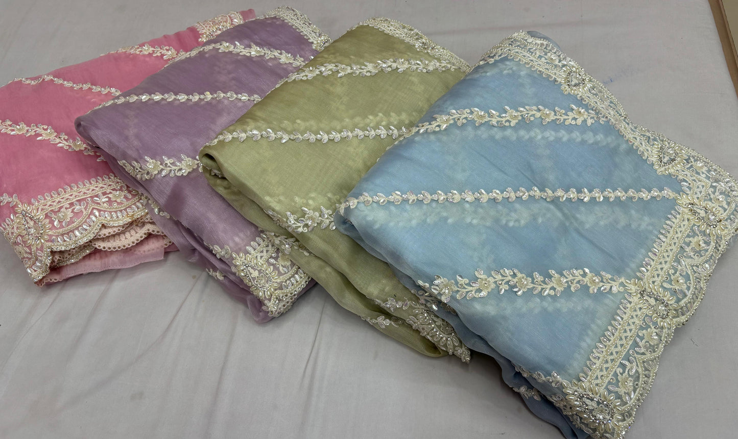 ALLOVER CODING REASHAM DESIGNER JALL AND BORDER WITH STONE ON PURE ORGANZA 
Saree