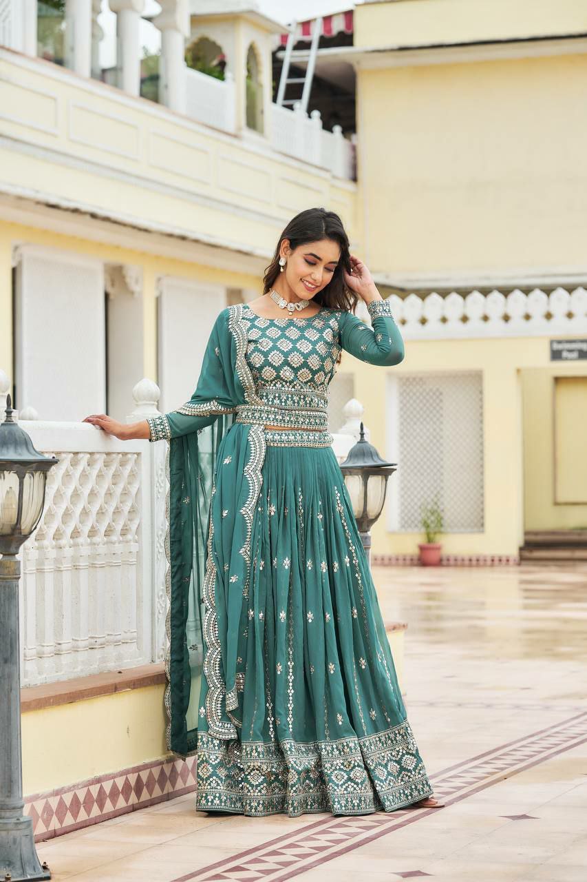 Perfect functions Lengha Choli
Fabric: Fox Georgette 
Work:-Heavy 7mm Sequence Work
