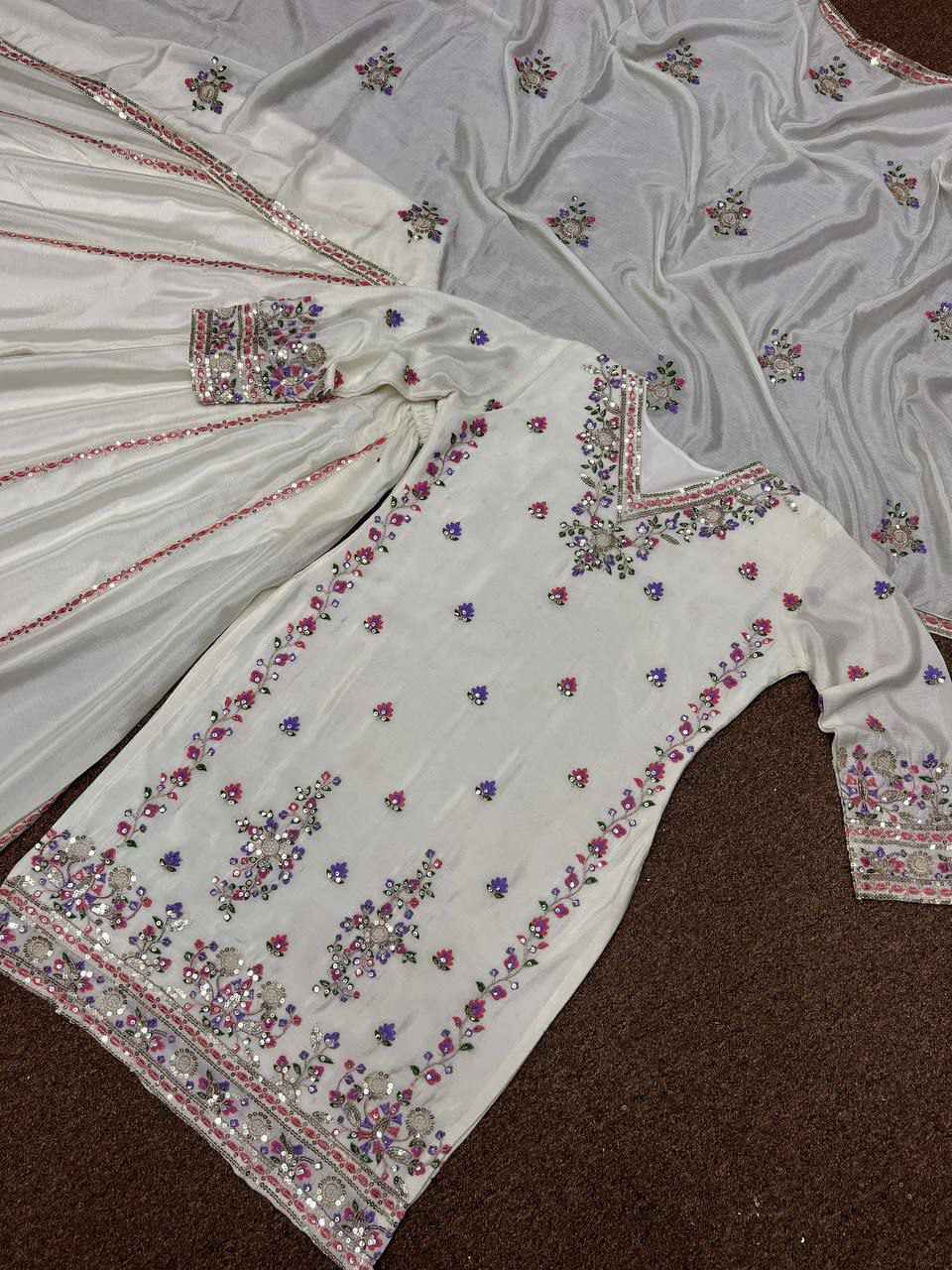 Designe sharara suit set Ready Made Collection Fancy Embroidery And Sequins Work Top - Plazzo With Dupatta
Set