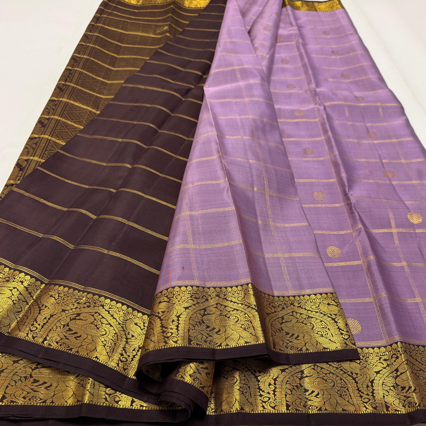 Kanjivaram pure silk handloom double warp contrast grand pallu and blouse *Checks bridal 2g
